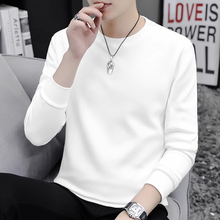 Round necked long sleeved t-shirt for men in autumn and winter, with plush and thick inner lining for warmth protection. Underwear base shirt, solid white hoodie, autumn coat