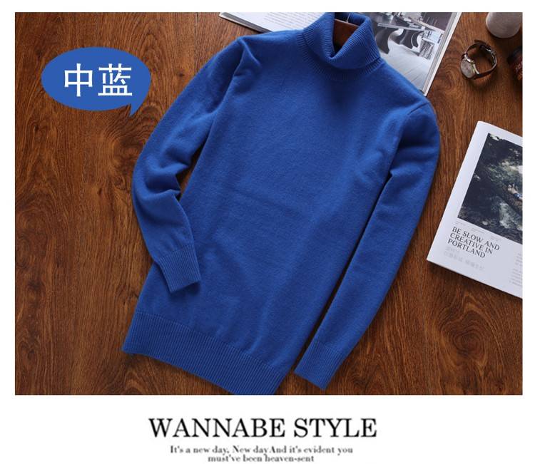 18 áo len mới 100% cashmere nam cao cổ dày lên đầu áo len màu rắn ao da nam