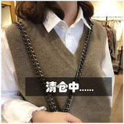 đầu mùa thu Hàn Quốc với một mã lớn lỏng cashmere vest V cổ áo tay áo tay áo len thủy triều len vai phụ nữ vest của