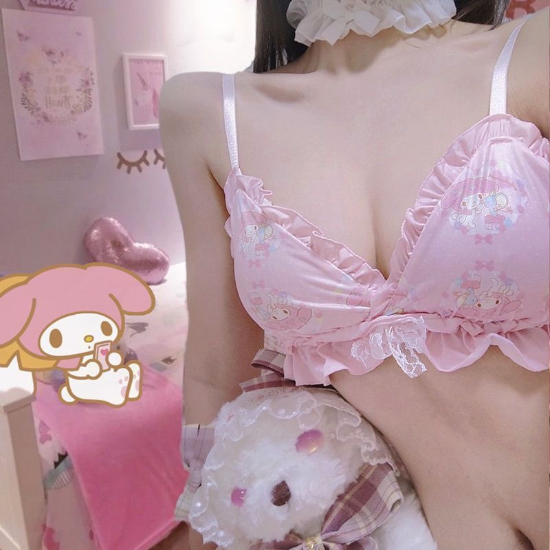 Japanese-Style Girl's Underwear Cinnamoroll My Melody Sanrio Cute Triangle Cup Comfortable Wire-Free Bra Set