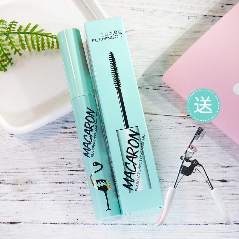 Flamingo Mascara 7.5ml Waterproof Slim Length Non-Smudge Curl Fine Brush Head Under Jet Natural Hair Balm Encryption
