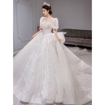 Light Wedding Dress 2022 New Bride French Pregnant Women Bubble Sleeves Luxury Court Style Premium Texture Big Tail