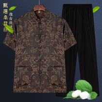 Tang dress man Sam silk daddy summer thin middle-aged seniors short sleeve suit grandpa Silk Chinese wind
