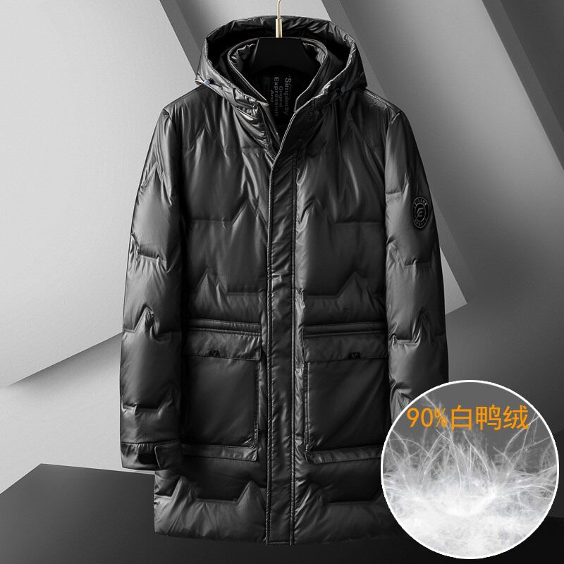 Long version of TWG with cap down jacket for men 2021 Winter new light and large size thickened warm jacket tide