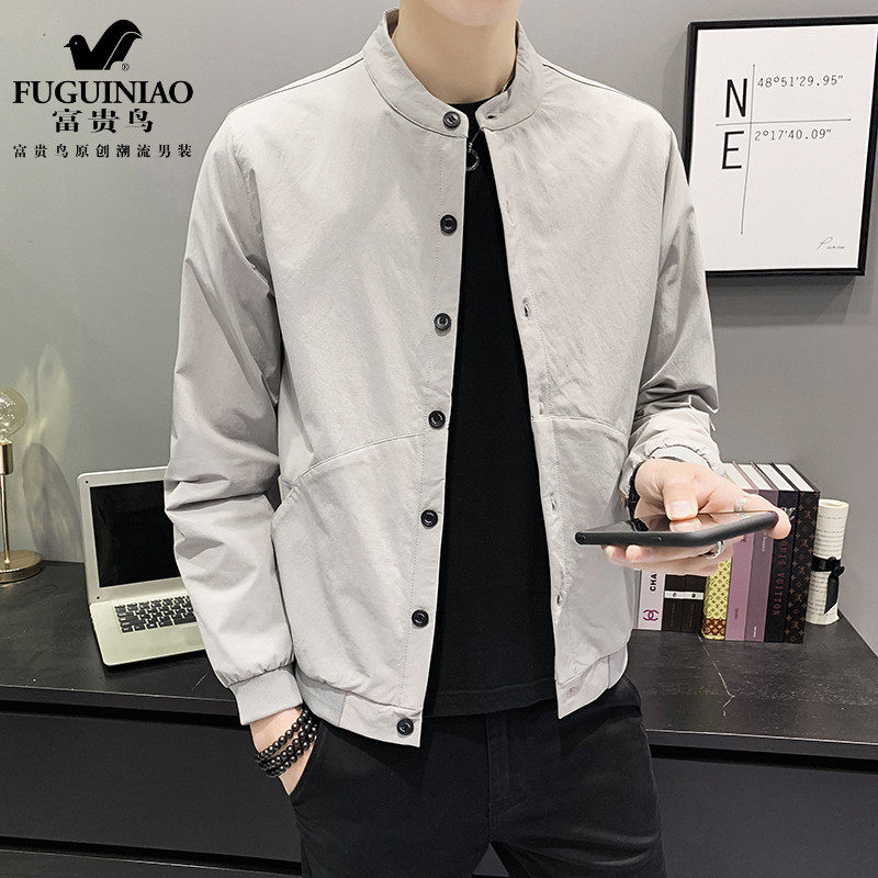 Fugui Bird Spring Autumn Lap Jacket Jacket Man Han Version Trend Handsome CASUAL MEN'S PURE COLOR RUNNING SPORTSWEAR