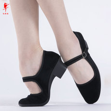 Обувь для янгэ 舞蹈跟鞋女艺考练功绒布黑跟鞋儿童民族民间舞秧歌鞋藏族舞1006