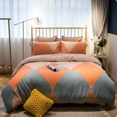 Cotton cotton ecological grinding four-piece set skin-friendly breathable autumn and winter warm bedding double bed printing kit
