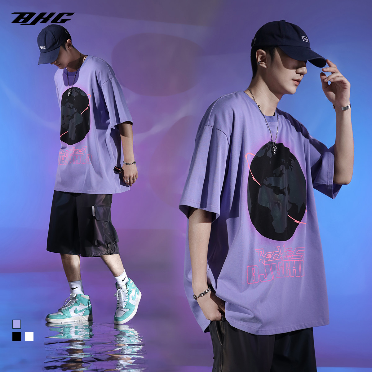 BJHG Homemade Summer Original Reflective Earth 50% Short sleeves T-shirt male and female Tidal Loose Lovers Half-sleeve T-shirt