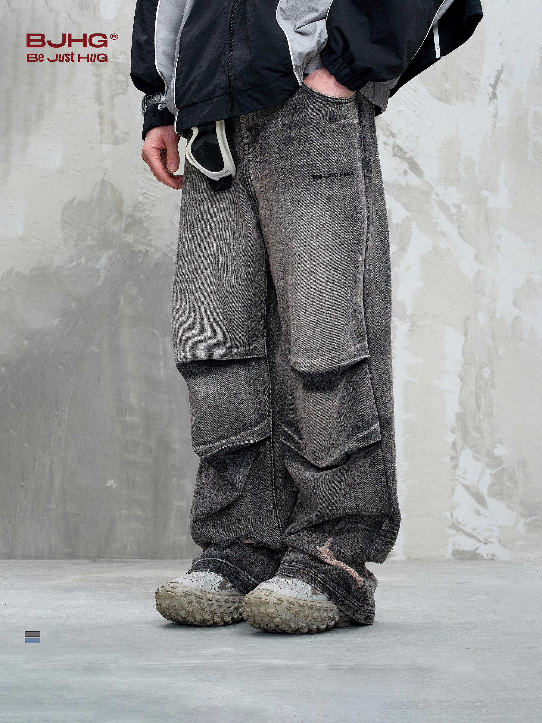 Bjhg Reckless American-Style Straight-Leg Vintage Jeans for Men, Autumn and Winter Street Style, Cool Workwear Paratrooper Pants