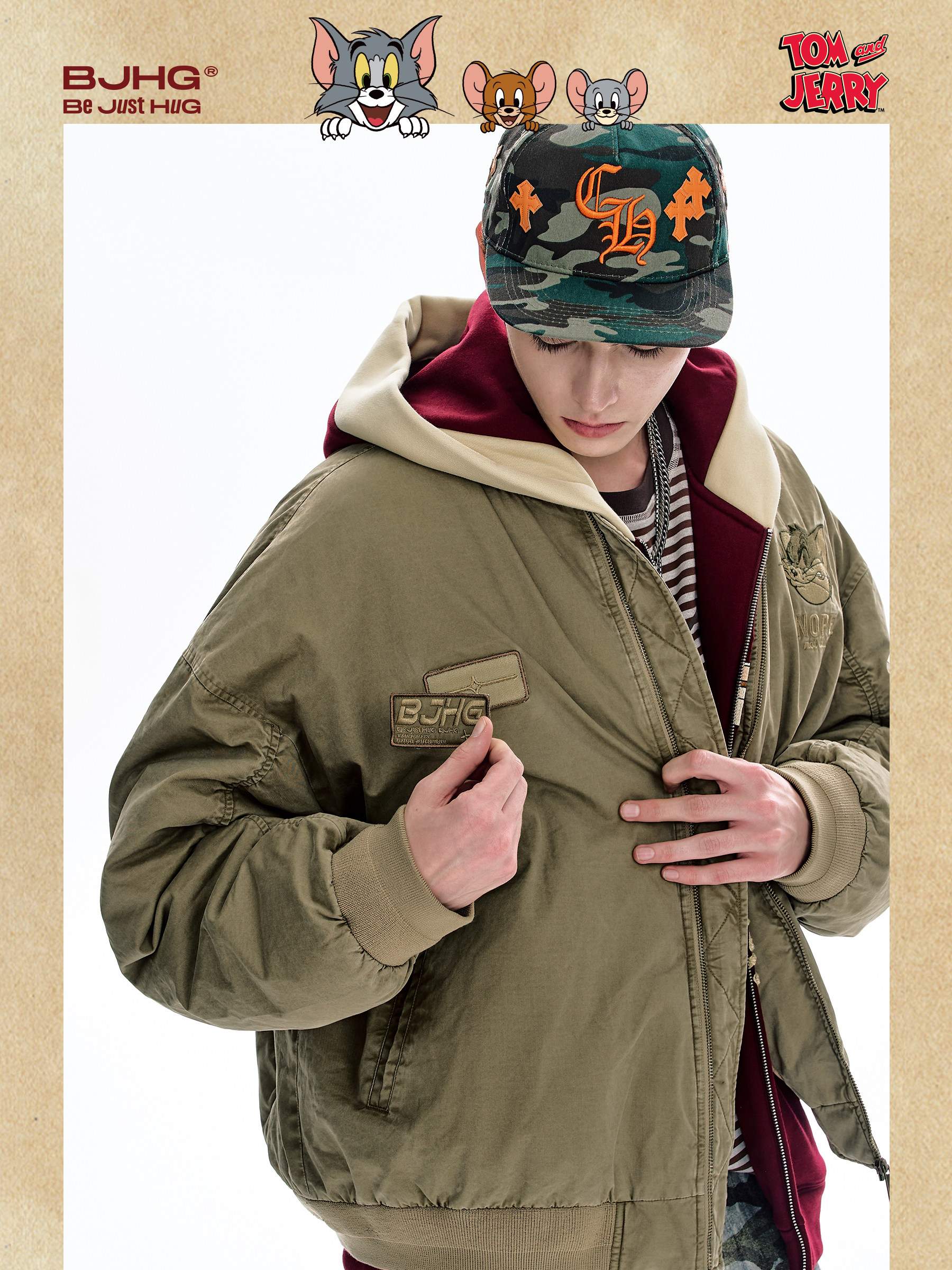 [Tom and Jerry Collaboration] Bjhg Reckless Flight down Jacket for Men, Winter American-Style down Jacket for Men