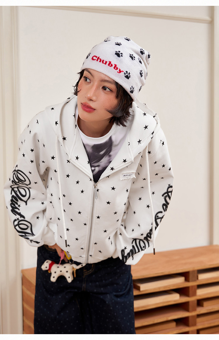 BJHG Star Print Zip-Up Hoodie