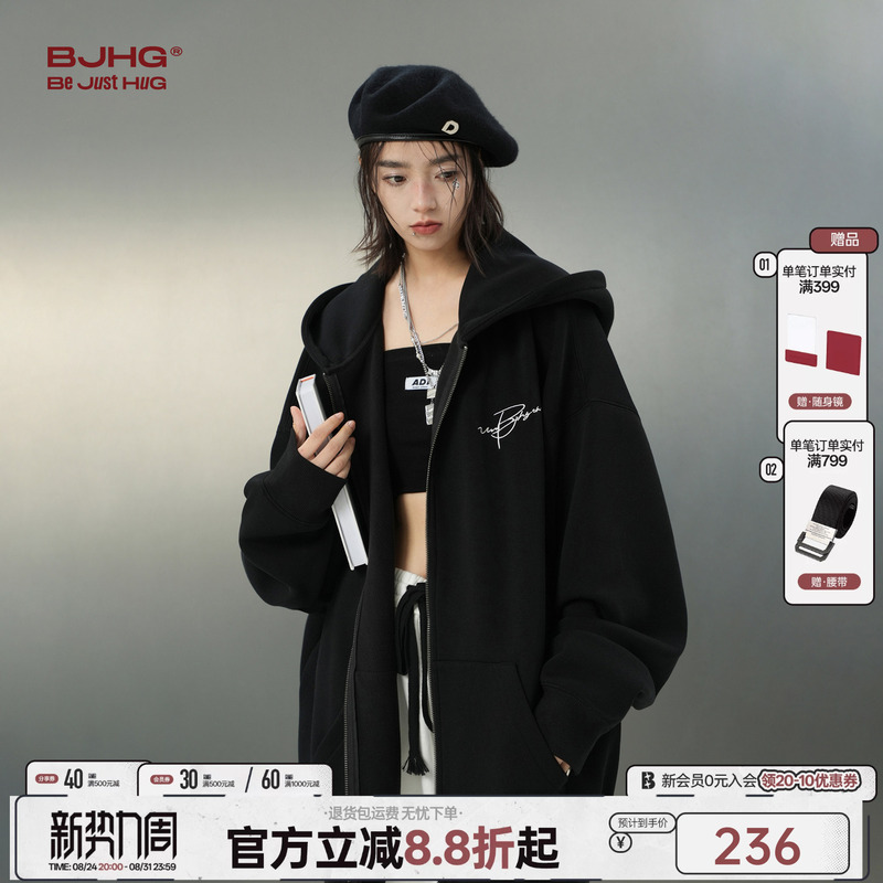 Bjhg Reckless Black Fleece-Lined Cardigan Hooded Sweatshirt for Men and Women, Autumn Trendy Retro Couple Long-Sleeve Jacket Bjhg Reckless Black Fleece-Lined Cardigan Hooded Sweatshirt for Men and Women, Autumn Trendy Retro Couple Long-Sleeve Jacket