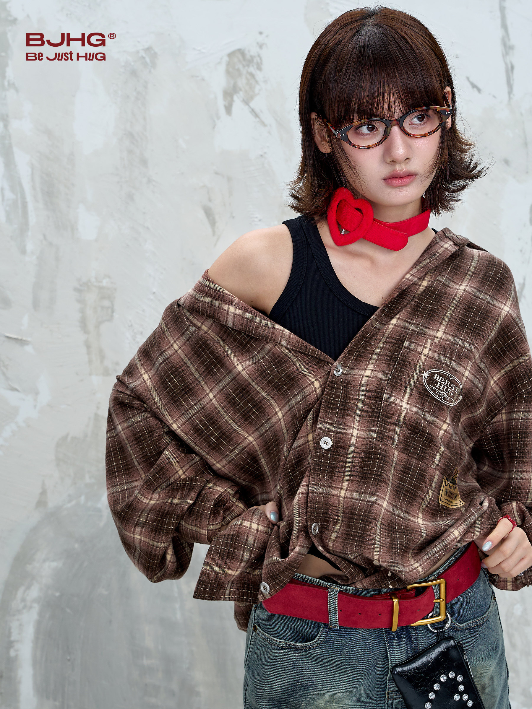 Bjhg Reckless Retro Plaid Shirt Jacket for Men, Autumn and Winter Trendy Brand Splatter Ink Loose Casual Shirt Jacket for Women