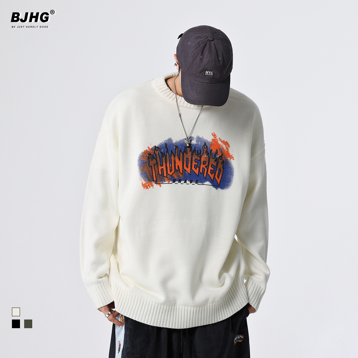 Spring hip-hop graffiti printed sweater men's personality 2022 street European and American loose casual tide brand couple sweater