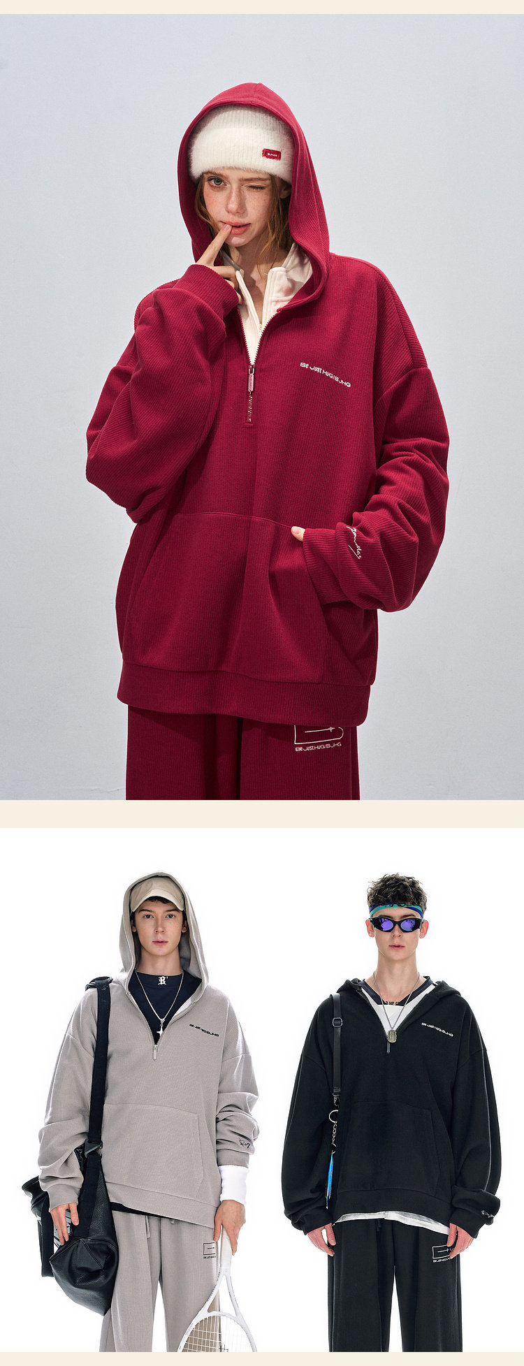 BJHG Corduroy Half-Zip Hoodie