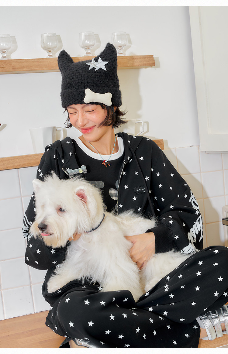 BJHG Star Print Zip-Up Hoodie