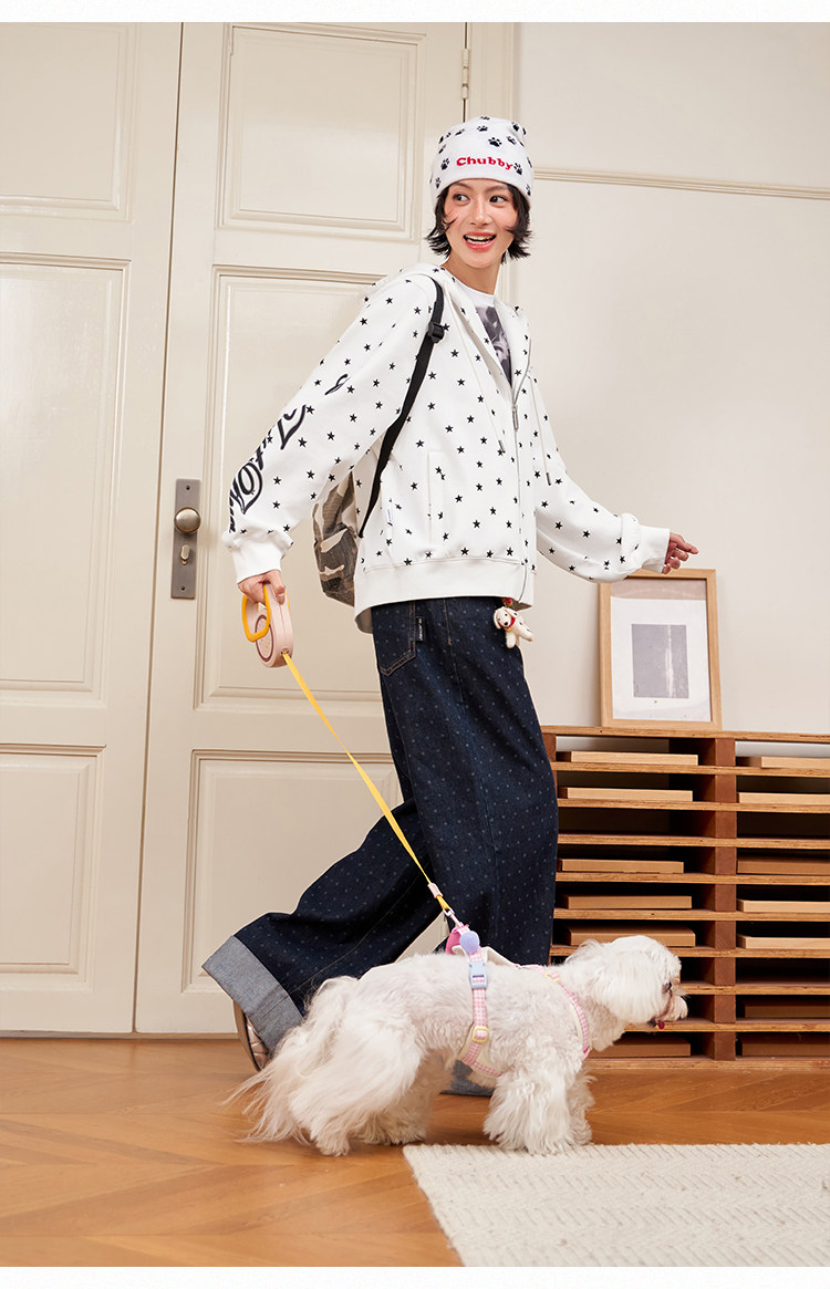 BJHG Star Print Zip-Up Hoodie