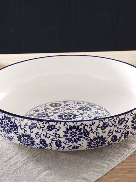 Blue and White Porcelain Underglaze Color Boiled Boiled Fish with Pickled Cabbage and Chili Basin Large Duck Blood in Chili Sauce Soup Bowl Hotel and Noodles Soup Plate Beef Noodle Bowl