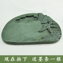 Original stone natural study Four Treasures calligraphy inkstone end inkstone pure hand carving ink strip stone pine tree inkstone