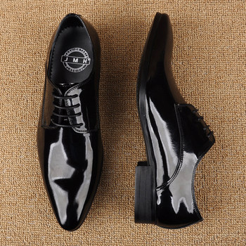 Spring british style patent leather pointed toe derby shoes