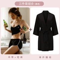 Черный комплект, шорты, банный халат, эффект подтяжки