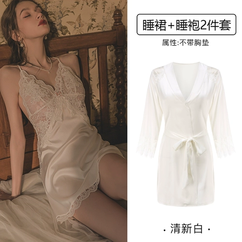 Сексуальная летняя пижама, шелковая лента, банный халат, комплект, домашняя одежда, 2 шт