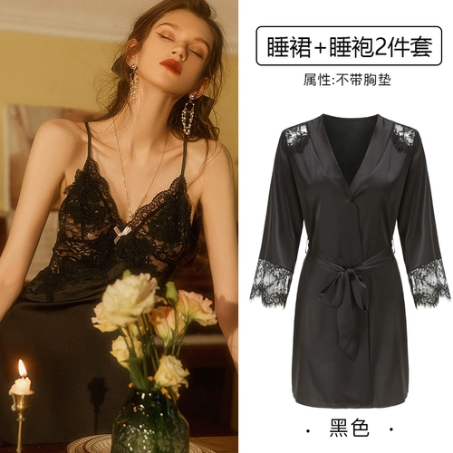 Сексуальная летняя пижама, шелковая лента, банный халат, комплект, домашняя одежда, 2 шт