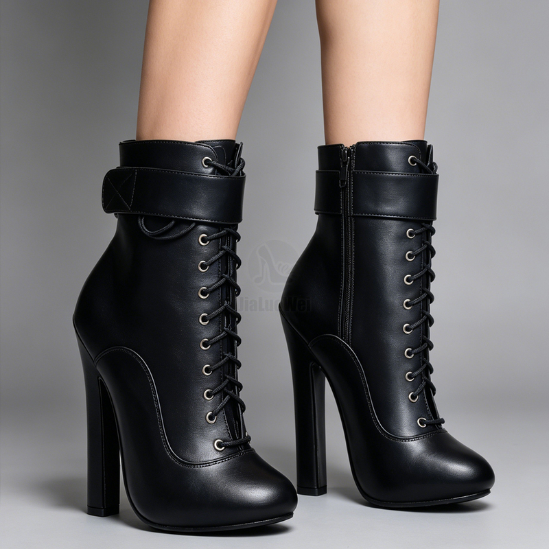 Sexy Plus-Size Round-Toe 16cm Round-Toe High-Heeled Ankle Boots Lace-Up Punk Retro Short Boots Size 36-46 Cosplay High Heels Sexy Plus-Size Round-Toe 16cm Round-Toe High-Heeled Ankle Boots Lace-Up Punk Retro Short Boots Size 36-46 Cosplay High Heels