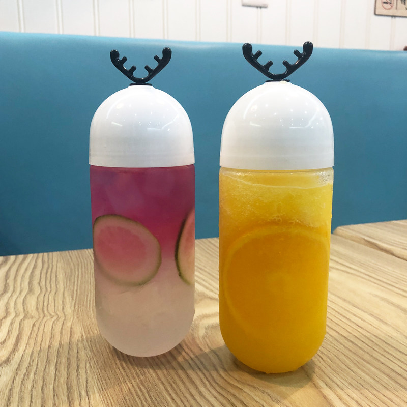 Candy Capsule Bottle Transparent Disposable PET Milk Tea Bottle Takeaway With Drink With Lid Vegetarian Tetea Mesh Red Plastic Cup
