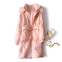 Korean fashion light luxury down jacket women 2021 new long thick white duck down bread jacket