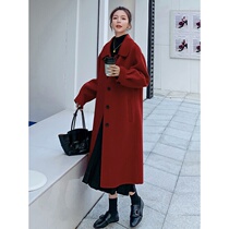ROUJE POWER high-end red double-sided cashmere coat 2021 spring new loose over-the-knee wool coat