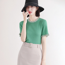  Beautiful temperament warm and soft very beautiful~Eugen yarn collar short-sleeved solid color sweater