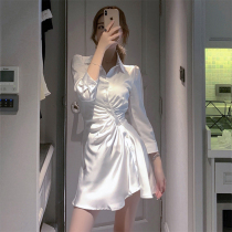  Sandro Svpr white shirt dress female 2021 summer new waist thin temperament irregular skirt