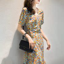 Sandro Fashiong floral dress female 2021 New French slim temperament chiffon skirt long