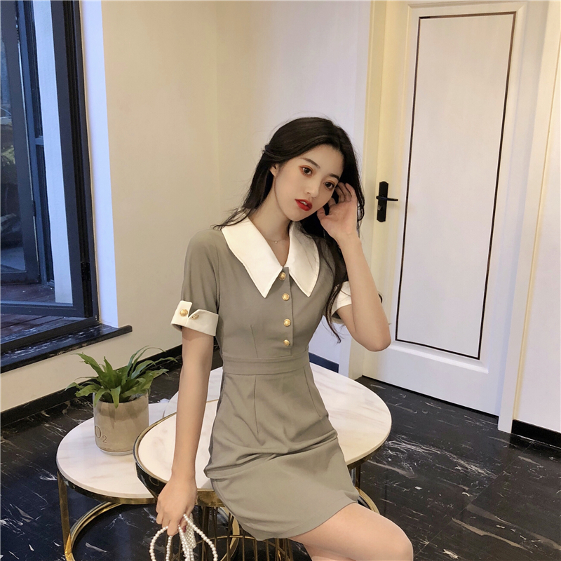 VK旗艦店 韓系高腰西裝款短袖洋裝