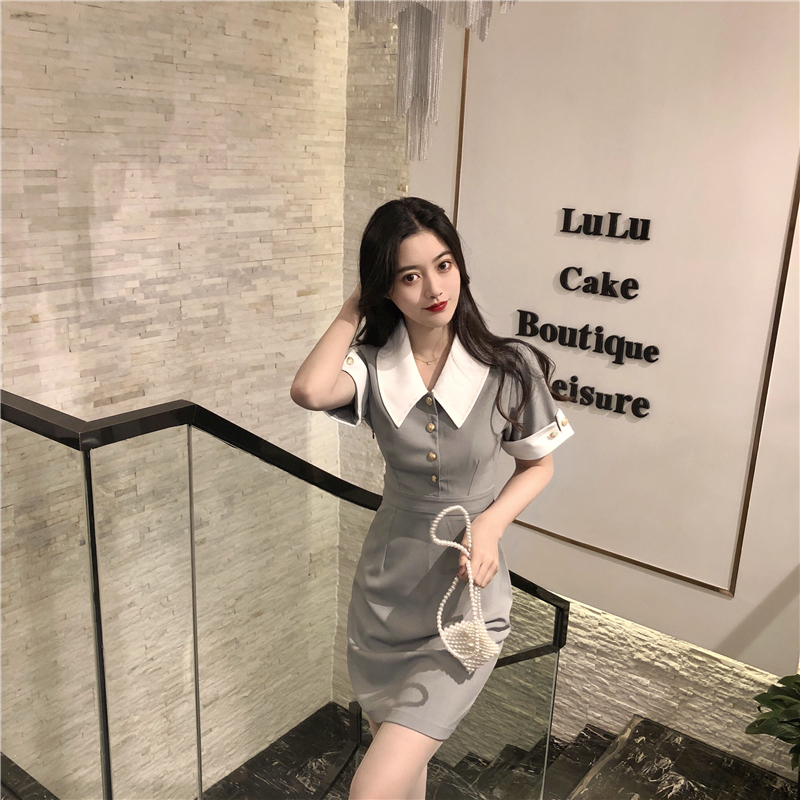 VK旗艦店 韓系高腰西裝款短袖洋裝