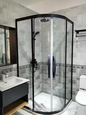 Changzhou 304 black stainless steel shower room cosmetic room glass partition one-shaped curved sliding door Wuxi