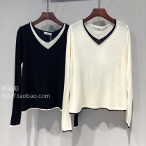 2021 autumn dress Korean ulzzang new color matching stitching V-collar slim soft waxy two-piece sweater top women