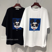 2022 Spring Summer Korea ulzzang New Mickey cartoon pattern Double side open fork relaxation with long-length T-shirt female tide