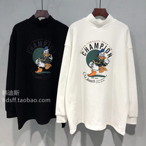 2020 winter clothes South Korea ulzzang new cartoon pattern loose medium long section brushed semi-high collar long-sleeved T-shirt women