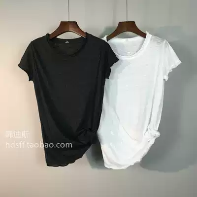 2020 summer dress Korea new solid color snowflake cotton simple classic Joker slim roll short sleeve t-shirt women