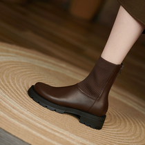 Ann it blogger mainly pushes elastic thin boots womens new autumn and winter socks boots thick heel ankle boots leather thick bottom 4 2cm