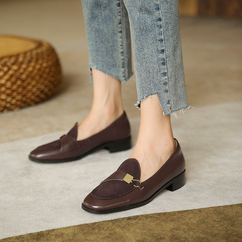 ann it is light and not tired ~ 2022 foot sets fashion leather bag shoes woman new one-foot coarse heel 3CM