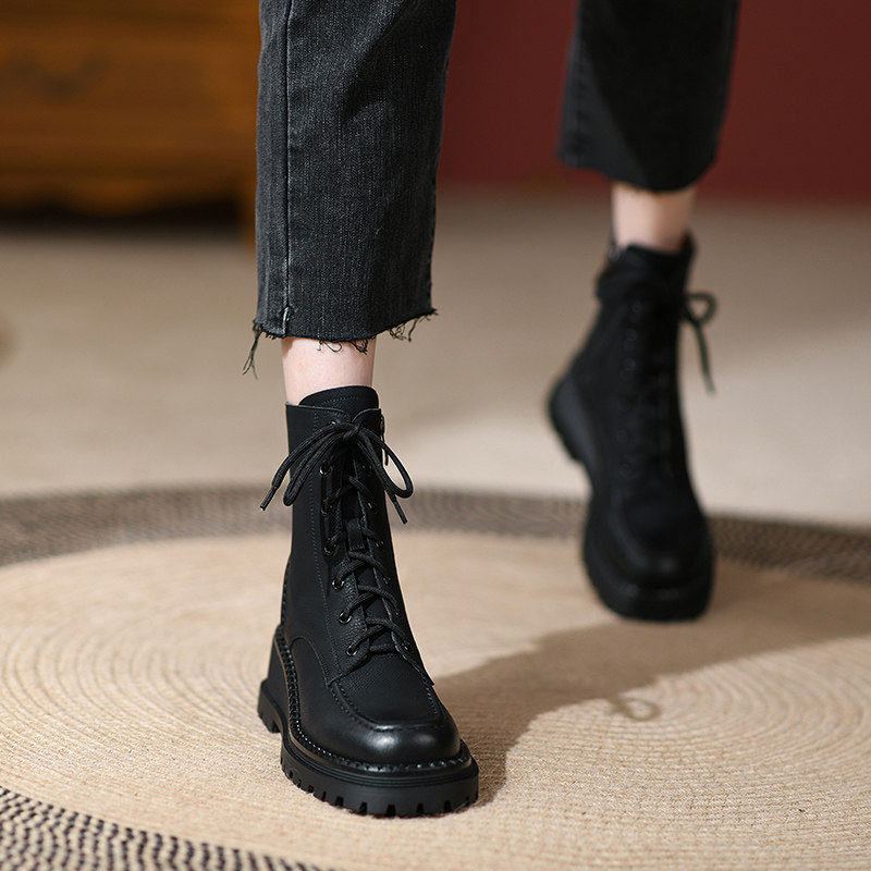 Ann it's temperament and appearance are amazing~ thick bottom wedge heel Martin boots women's 2022 new autumn and winter all-match short boots 5cm