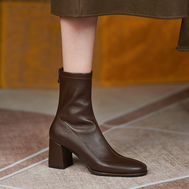 ann it looks super thin on the upper foot~ autumn and winter new thick-heeled Martin boot pad women's elastic short boots high-heeled 6 5CM