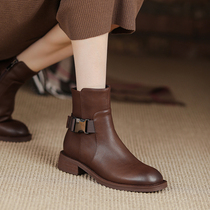 Ann it handsome retro ~ Martin boots womens 2021 British style all-match thick-soled leather short boots brown single boots