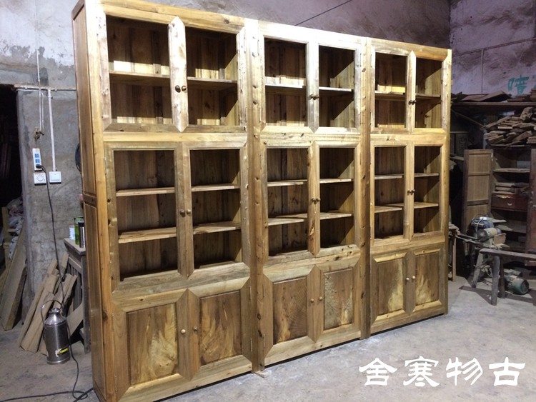 (Customized) Old materials All Sichuan Xiaoye zhen Nangjin Silk Nang Wooden Bookcase Bogu Rack Three Combined Bookcase Cabinets closet
