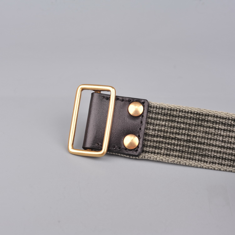 Pure copper Japanese buckle men's casual belt leather canvas splicing belt head layer cowhide cotton canvas belt