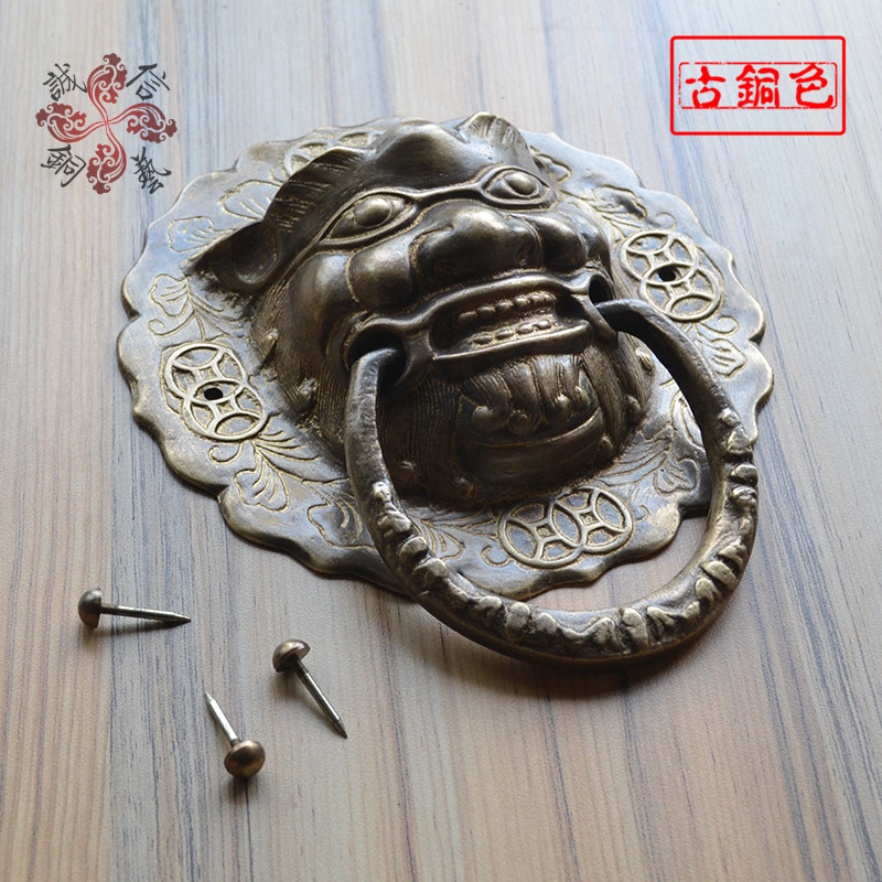 Antique pure copper handle Old-fashioned beast head lion head tiger head open door ring Chinese wooden door courtyard copper pull ring handle