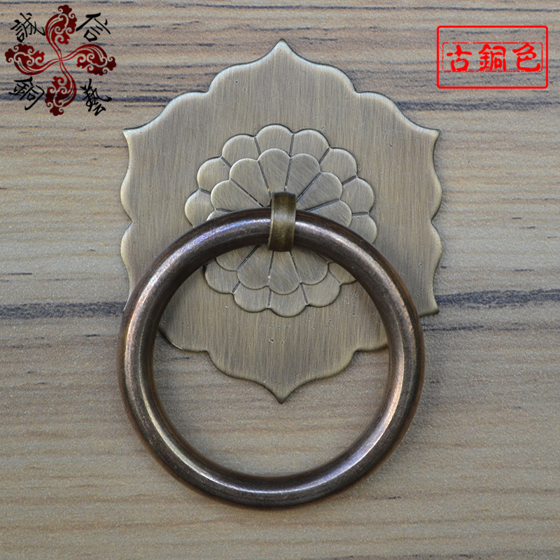 Vintage pull ring Chinese pure copper handle pull ring Antique furniture copper accessories door handle medicine cabinet buckle hand drawer pull ring